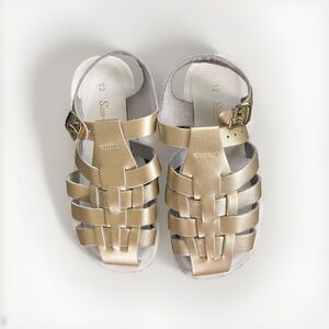 Salt Water Sandal by Hoy Shoes Sun San Sailors Sz 13 Gold Sparkle Leather